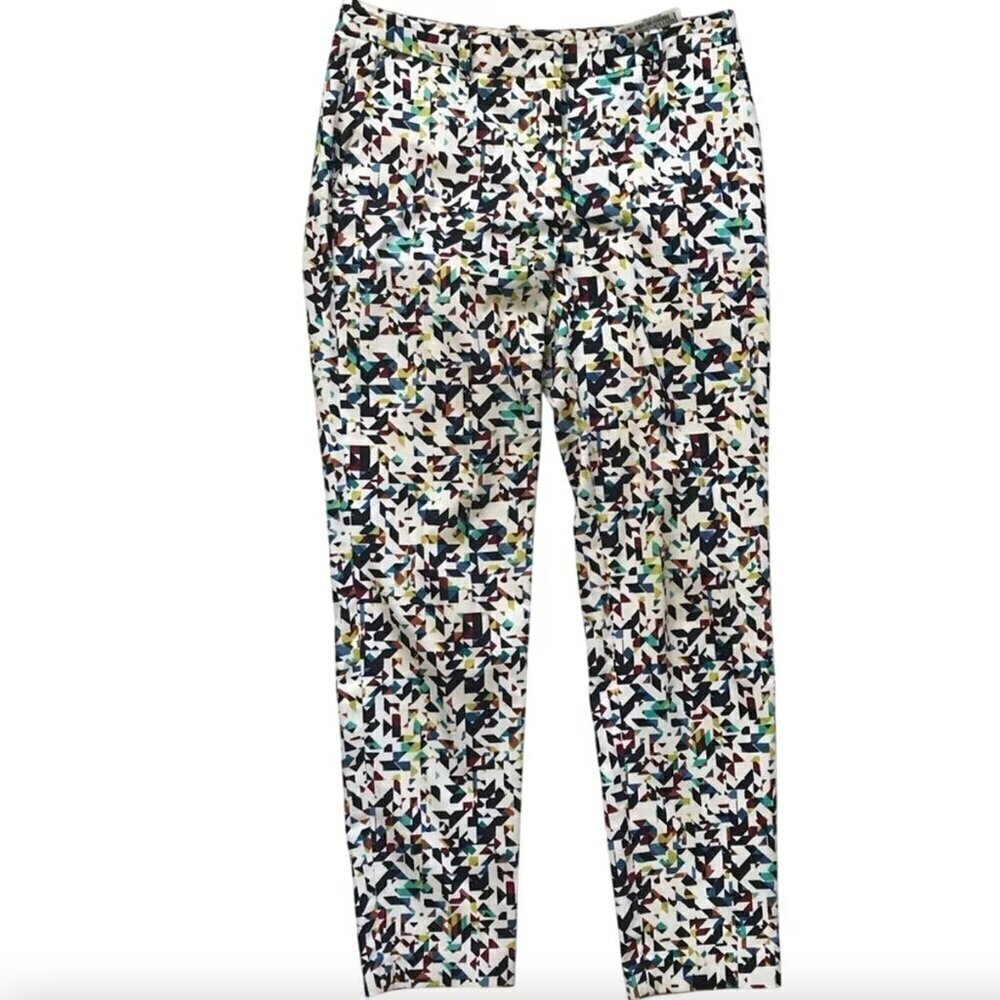 Zara Basic Multicolor Cotton Blend Geometric Printed Casual Pants • Size 4 🔴